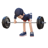 3D Sportsman Character Sculpting Back Muscles with Bent Over Row Workout png