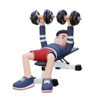 3D Sportsman Character Sculpting Muscular Physique with Dumbbell Bench Press png