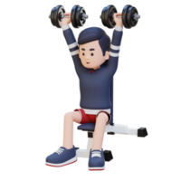 3d desportista personagem escultura Forte ombros com haltere ombro Banco pressione png