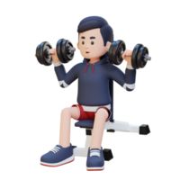 3D Sportsman Character Sculpting Strong Shoulders with Dumbbell Shoulder Bench Press png