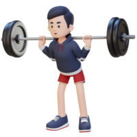 3d deportista personaje edificio inferior cuerpo fuerza con barra con pesas ponerse en cuclillas rutina de ejercicio png