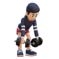 3D Sportsman Character Performing Dumbbell Bent Over Reverse Fly png