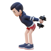 3D Sportsman Character Performing Dumbbell Kickbacks png