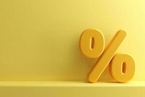 Percentage icon, percent sign on yellow background. with copy space. photo