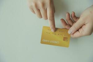 Concept online payment with cradit card. Hand of men using laptop for to payment make online health insurance. photo