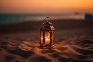 A lantern, surrounded by sands. photo