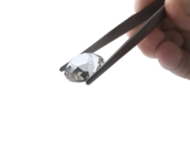 Select cut diamond in diamond tweezers, transparent background png