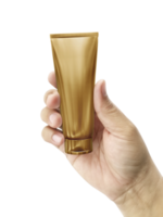 Hand holding Cosmetic plastic tube, transparent background png