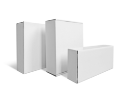 impostato di bianca scatola alto forma Prodotto confezione. trasparente sfondo png