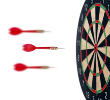 red dart arrows flying to target dartboard. Metaphor to target success, winner concept. transparent background png