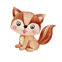 Cartoon animal watercolor illustration with fox png
