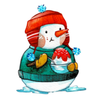 Watercolor cute snowman character, merry christmas png