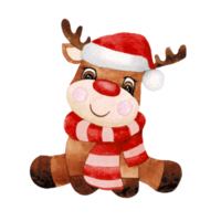 Happy animal character with Christmas hat , cute animal watercolor png