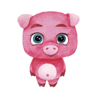 Cartoon animal watercolor illustration with pink pig png