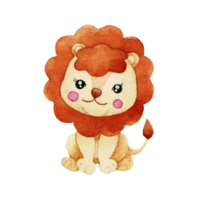 Cartoon animal watercolor illustration with lion png