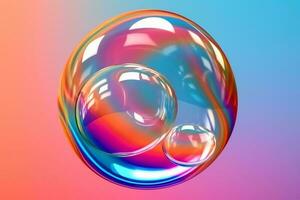 Iridescent soap bubble on multicolored background. AI generative photo