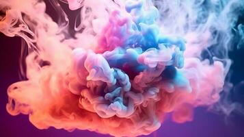 dreamy pastel teal and pink smoke gracefully swirling on an abstract background. generative AI photo