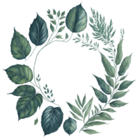 Watercolor leaf circle frame. png