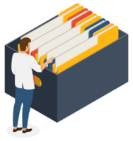 Isometric employees managing documents, file folders png