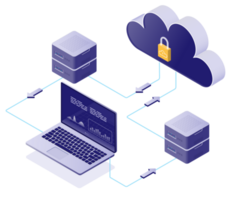 isometrico moderno nube tecnologia e rete, grande dati flusso in lavorazione concetto png