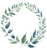Watercolor leaf circle frame. png