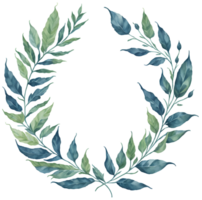 Watercolor leaf circle frame. png