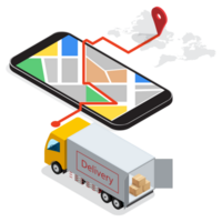 en ligne livraison sur mobile avec route et la navigation, intelligent logistique png