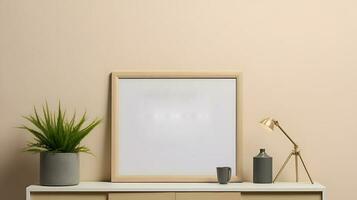 Mock-up frame blank horizontal poster frame imitating a living room interior. photo
