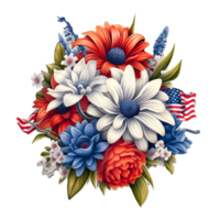 Flower bouquet with American flag and flowers USA Day transparent background png