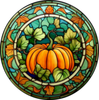 Fantasy Stained Glass Art Vintage Pumpkins Illustration Clipart. png