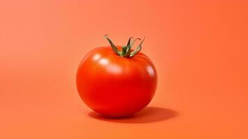 A single tomato on a pastel red background. photo