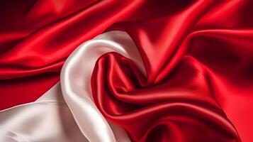 Illustration of a close-up view of a vibrant red and white silk fabric created with . Indonesian flag photo