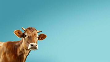 cow full length isolated on blue. Cow close up. Farm animal photo