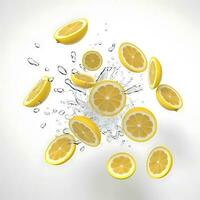 Perfectly retouched sliced half of lemon fruit isolated on the white background with clipping path. One of the best isolated lemons slices that you have seen. generative ai photo