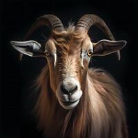retrato de un cabra cara disparo, de cerca, aislado en negro antecedentes. generativo ai foto