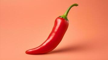 A single red hot chili pepper on a pastel red background. photo