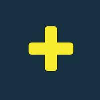 Yellow icon of a plus symbol on dark blue background. Plus icon Basic mathematical symbol.Calculator button icon. Business finance concept in vector. vector