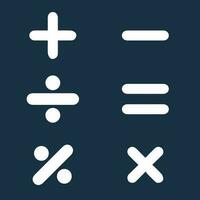 básico matemático símbolo. más y menos icono colocar. matemáticas símbolo. es igual símbolo. añadir signo. multiplicar icono. división, calculadora botón, negocio Finanzas concepto. aislado amarillo y oscuro azul vector