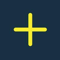 Yellow icon of a plus symbol on dark blue background. Plus icon Basic mathematical symbol.Calculator button icon. Business finance concept in vector. vector