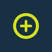 Green icon of a plus symbol on dark blue background. Plus icon Basic mathematical symbol.Calculator button icon. Business finance concept in vector. vector