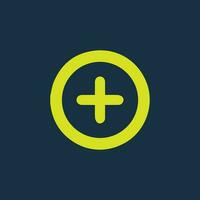 Green icon of a plus symbol on dark blue background. Plus icon Basic mathematical symbol.Calculator button icon. Business finance concept in vector. vector