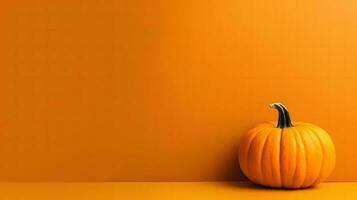 Seasonal background wallpaper with copy-space. Pumpkin on an orange color. Fall concept. AI Generative photo