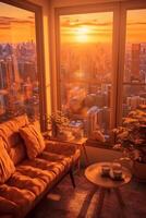 Glorious morning warm colors amazing cozy room. photo