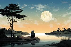 a lonely sad panda bear sits in front of a palm tree. photo