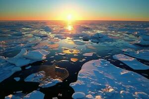 hielo hojas derritiendo en el ártico Oceano o aguas ai generativo foto