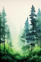 Simple forest design in water color style paitning. AI gnerative photo