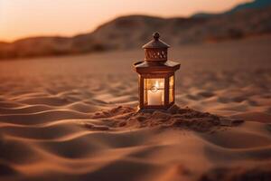 A lantern, surrounded by sands. photo