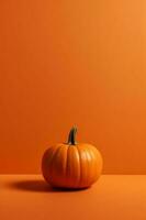 A photo of an minimalist orange Pumpking background with copy space. AI generative