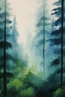 Simple forest design in water color style paitning. AI gnerative photo