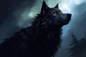 un negro lobo, muy dominador en el luz de la luna. ai generativo foto